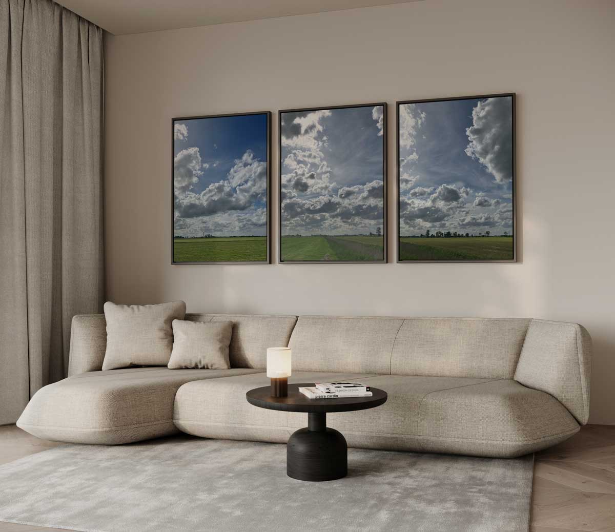 Hollands wolkenlandschap – drieluik als wanddecoratie