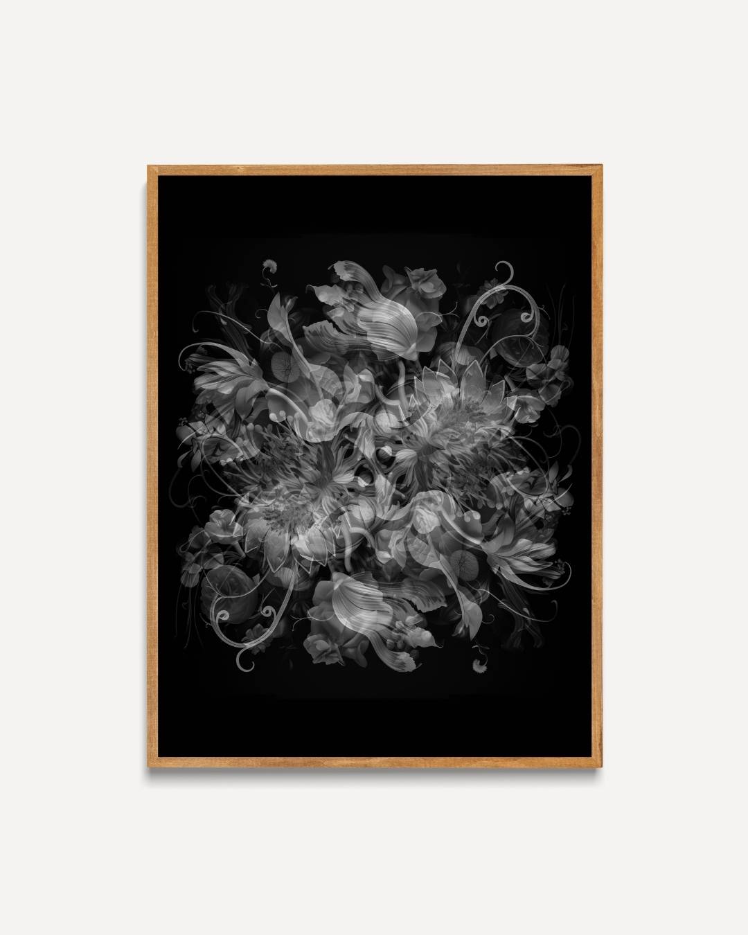 Zwart-wit bloemen symmetrie Poster – portret poster als wanddecoratie