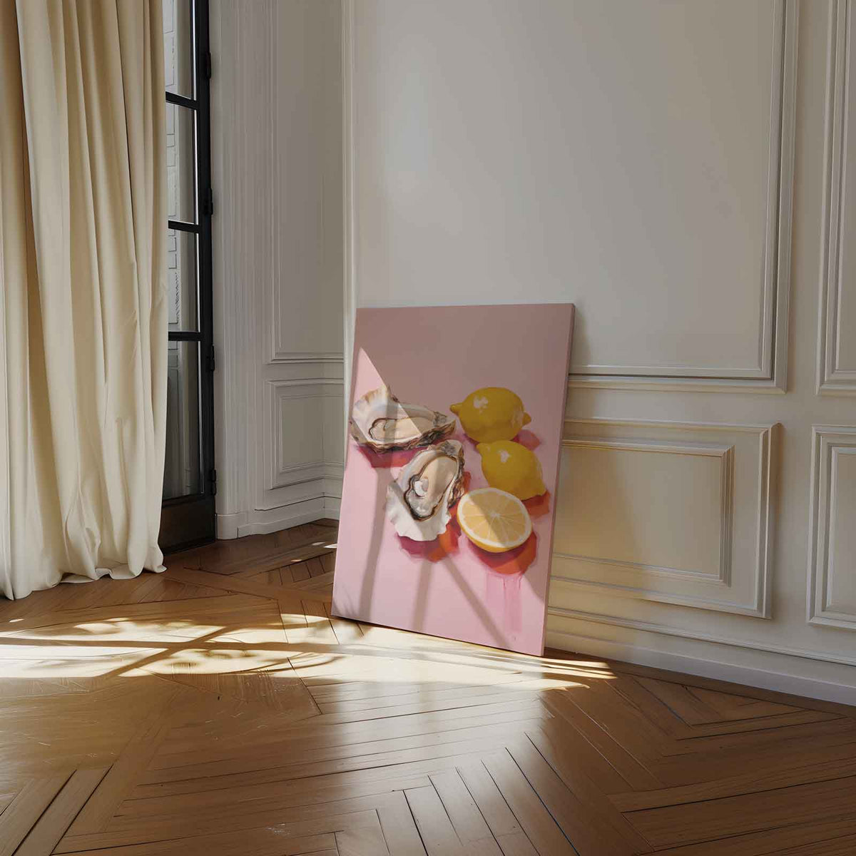 Verfrissende Oester en Citroen Compositie – staand kunstwerk voor modern interieur