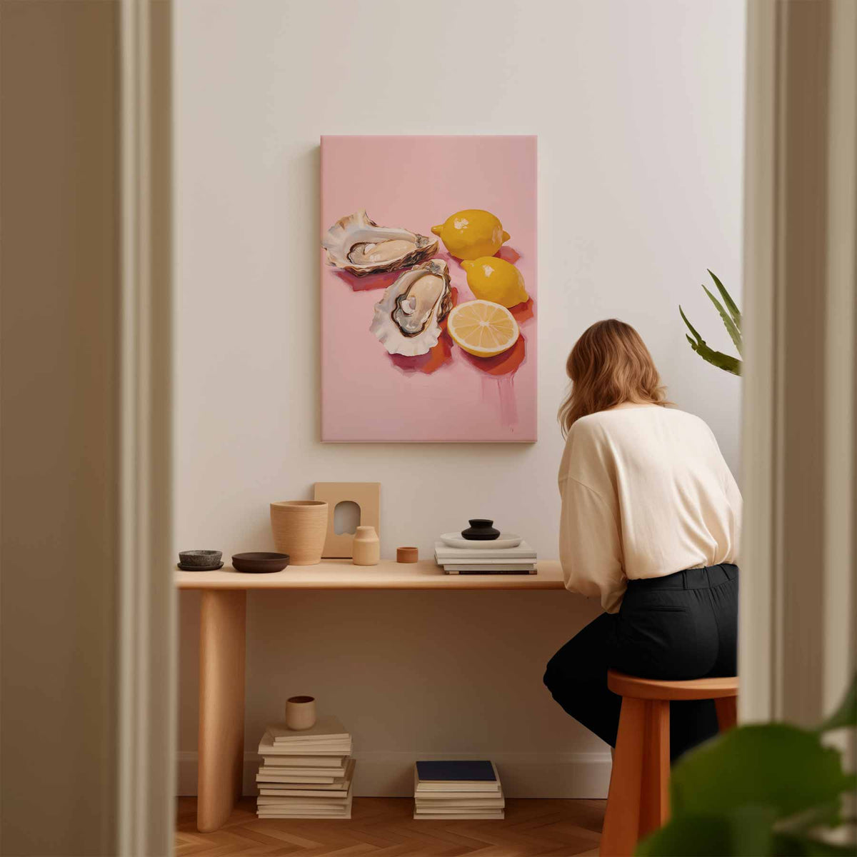 Verfrissende Oester en Citroen Compositie – staande wandkunst voor woonkamer of interieur
