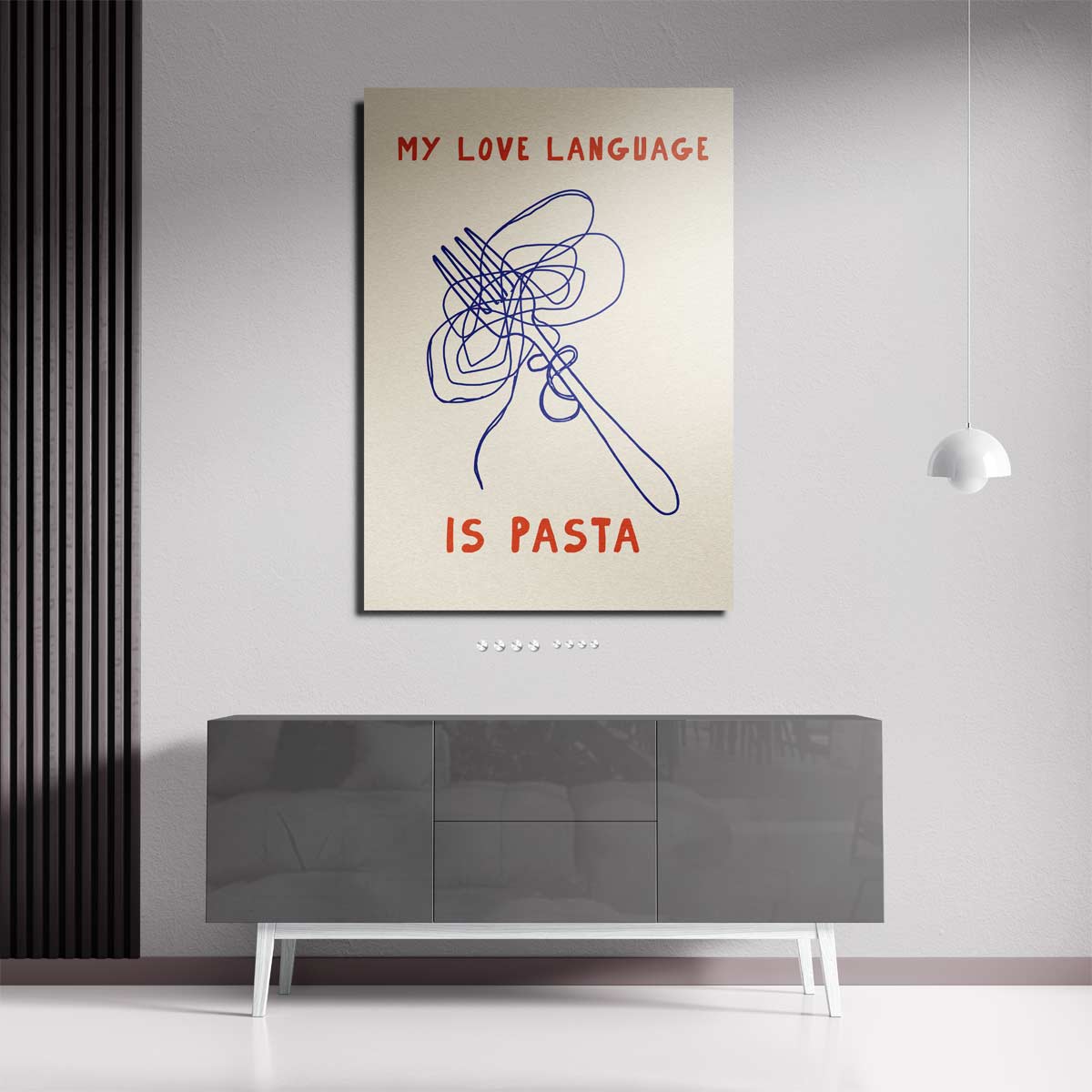 Pasta Liefdestaal – dibond wanddecoratie in staand formaat