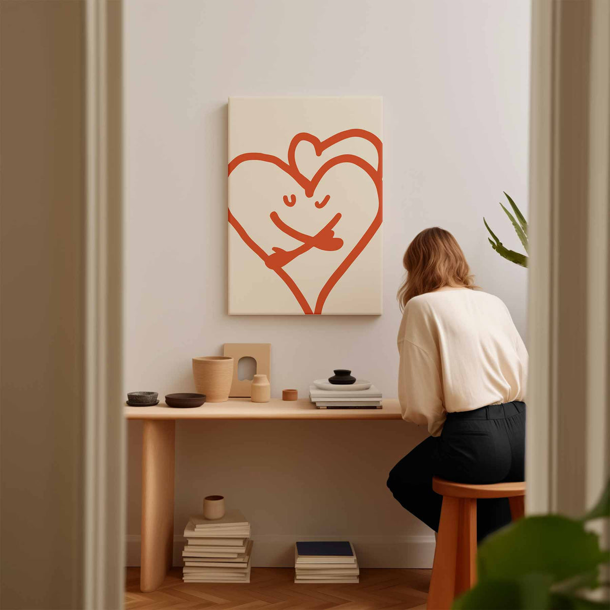 Vrolijke Hartjesknuffel – staande wandkunst voor woonkamer of interieur