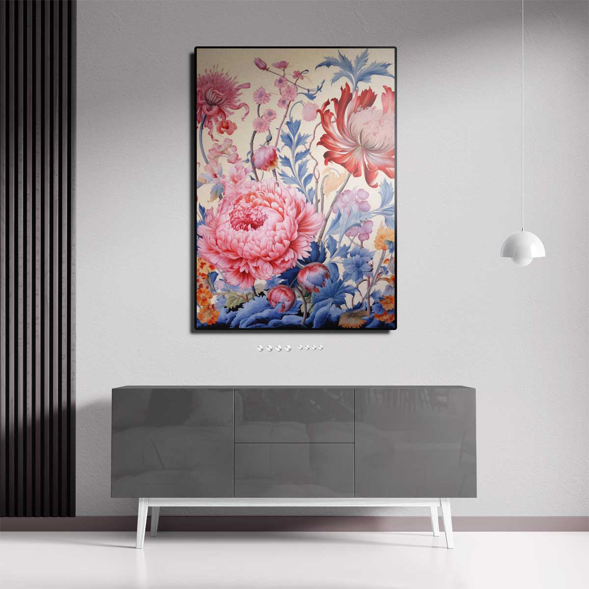 Bloemenexplosie in Volle Bloei – kunstwerk met zwarte baklijst