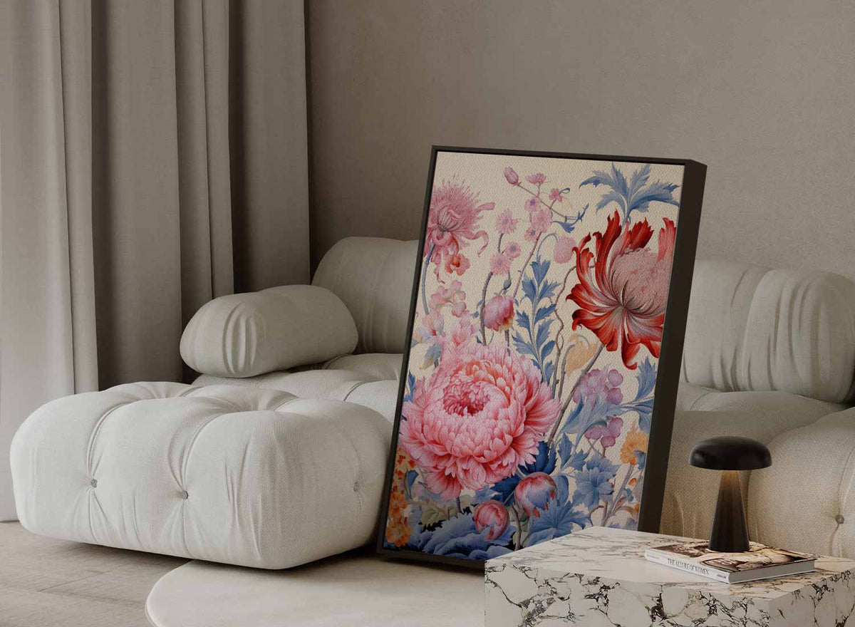 Bloemenexplosie in Volle Bloei – staande wandkunst voor woonkamer of interieur