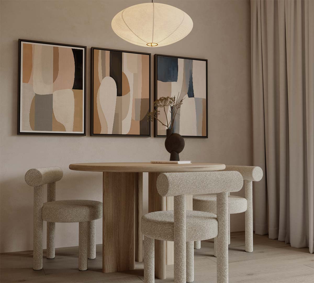 Aards abstract patroon – drieluik als wanddecoratie