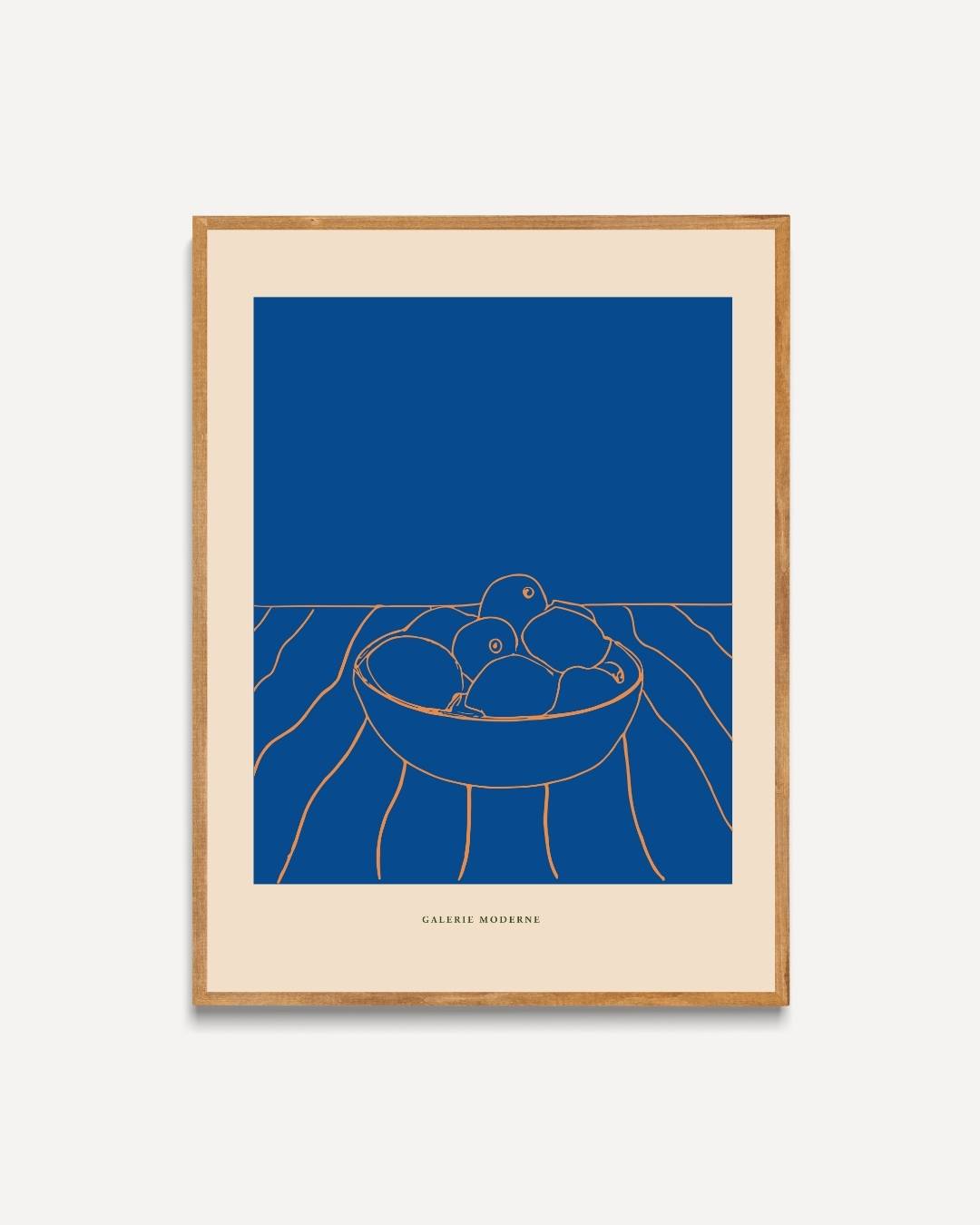 Blauwe fruitschaal Poster – portret poster als wanddecoratie