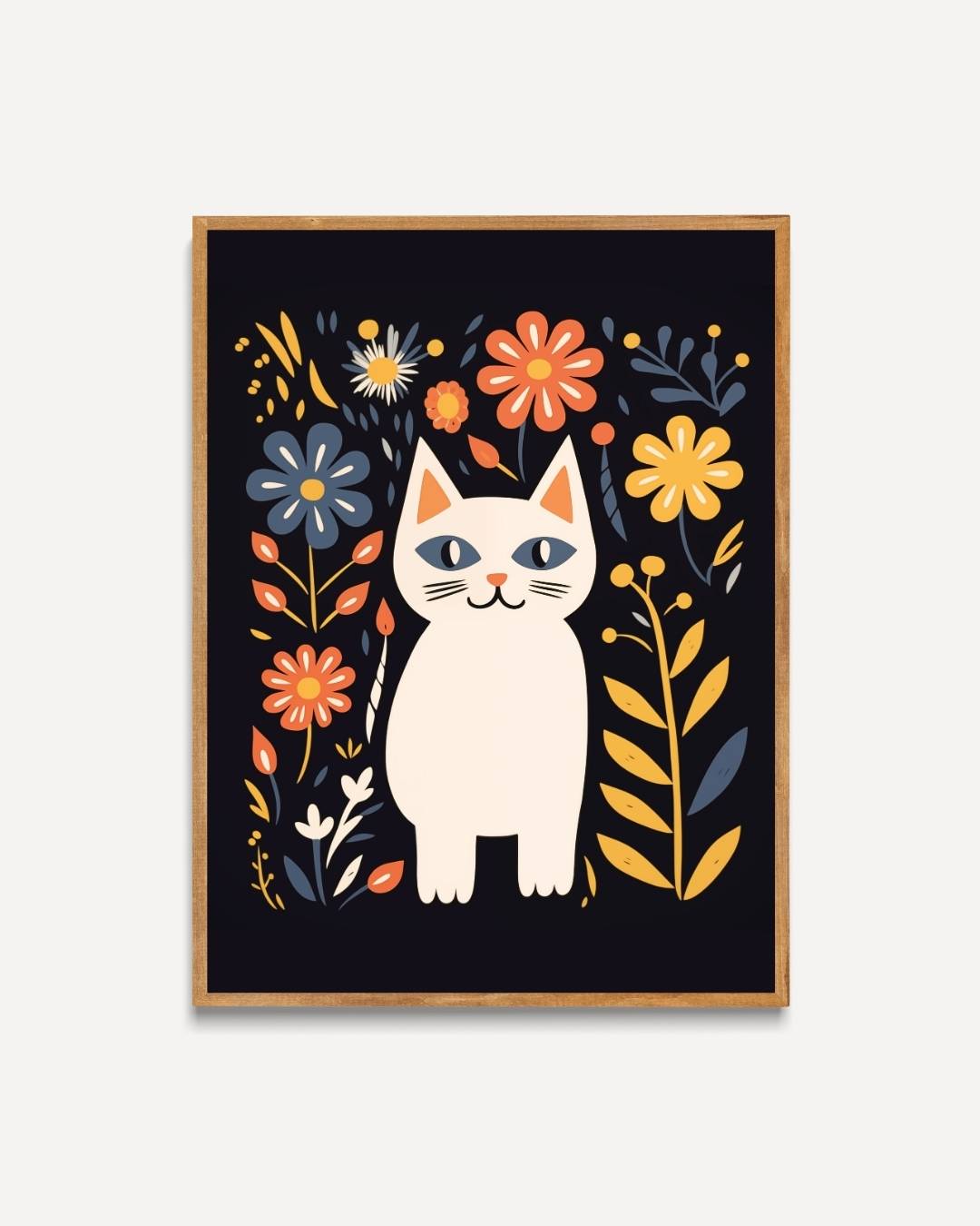 Vrolijke kat en bloemen Poster – portret poster als wanddecoratie