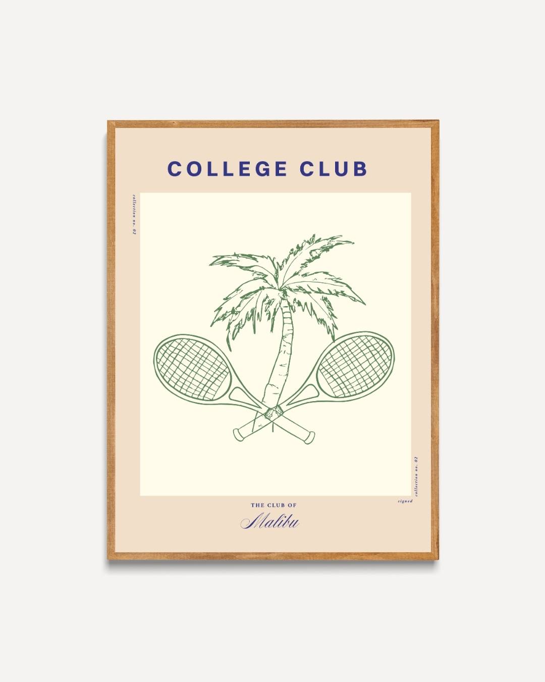 College Club tennisrackets en palmboom Poster – portret poster als wanddecoratie