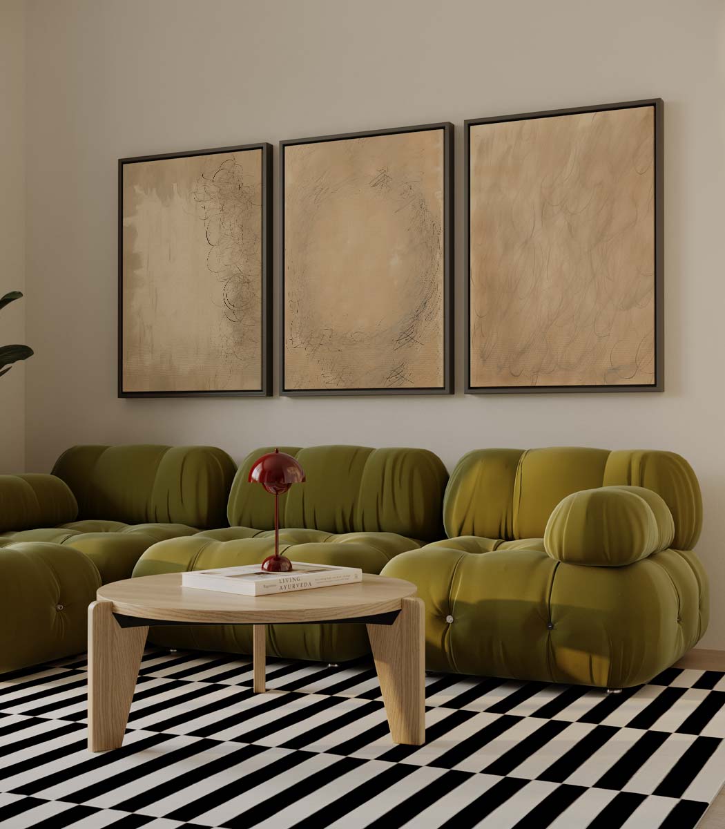 Aards en ruw – drieluik als wanddecoratie