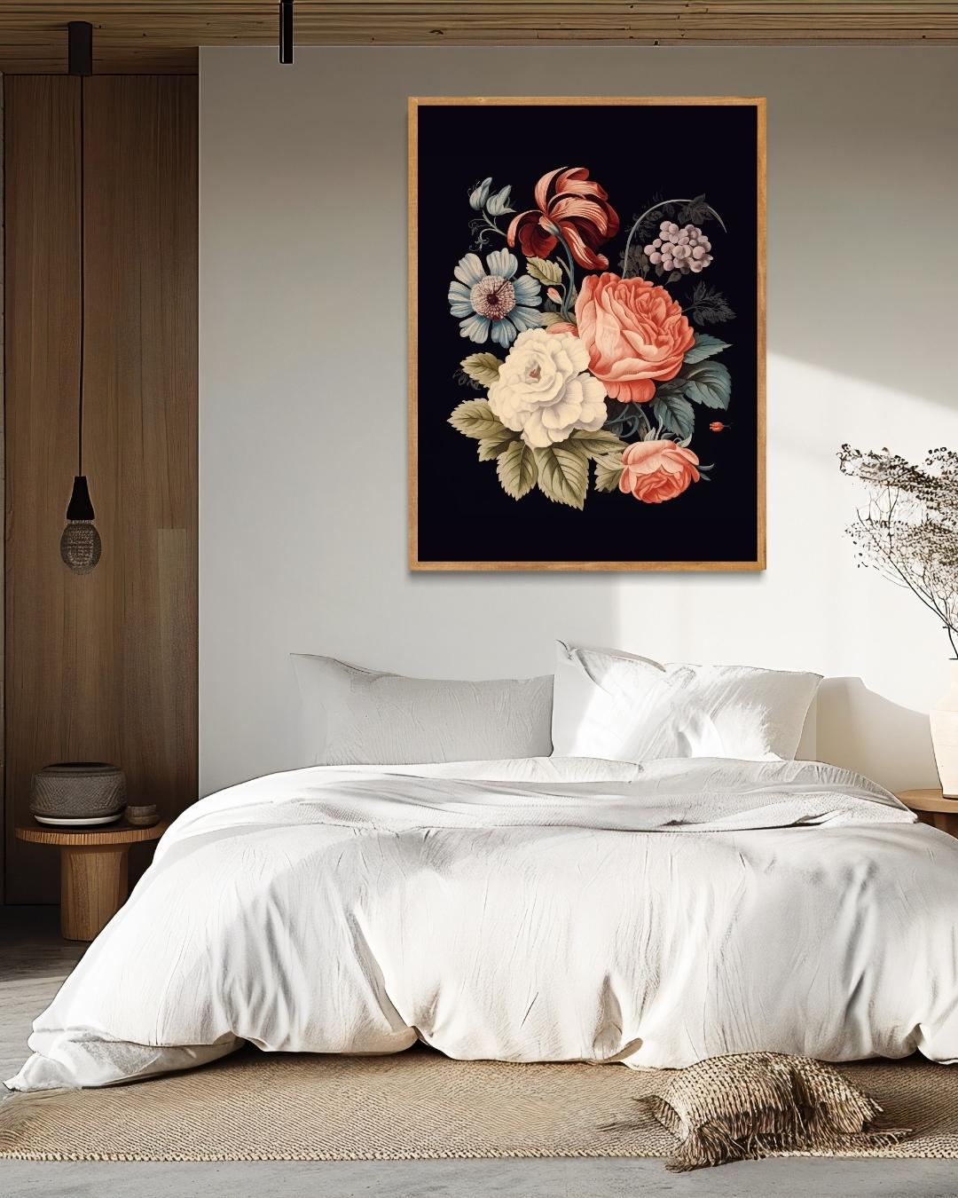 Bloemen op zwart Poster – staande poster voor modern interieur