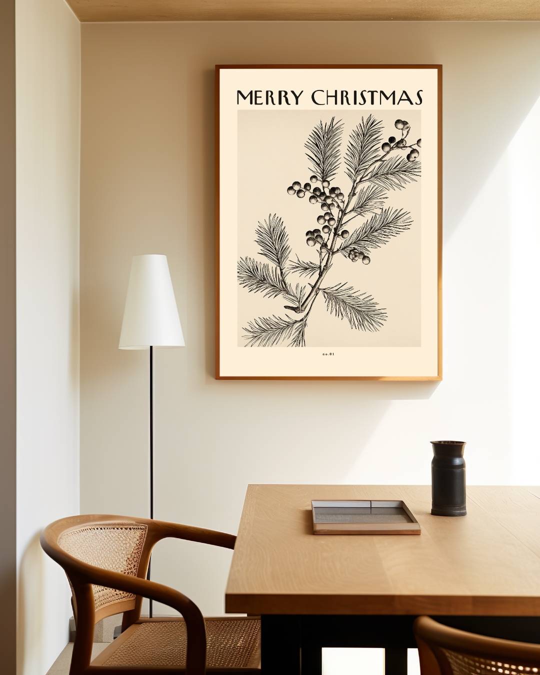 Merry Christmas botanische Poster – staande poster voor modern interieur