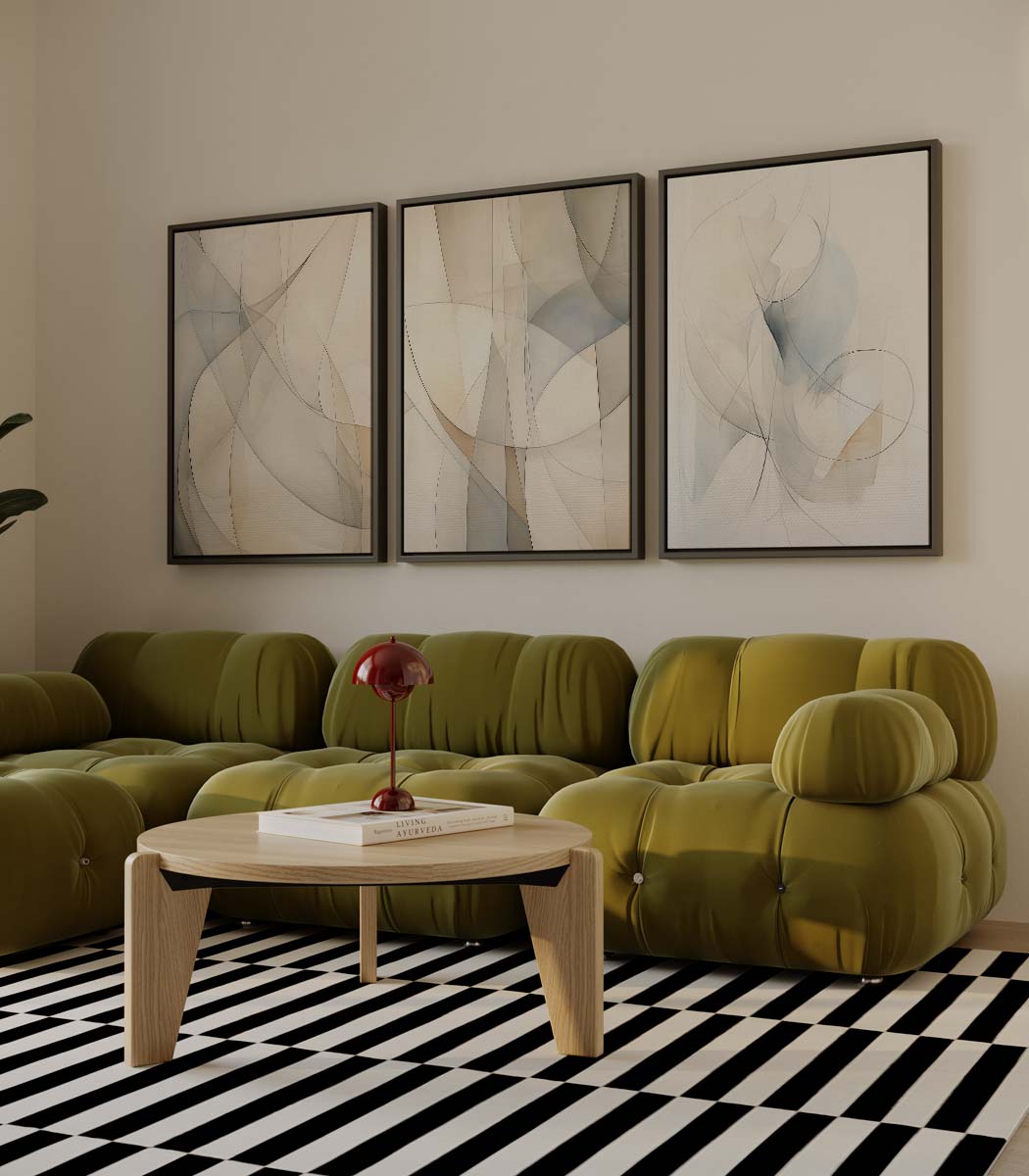 Dansende lijnen in pastel – drieluik als wanddecoratie