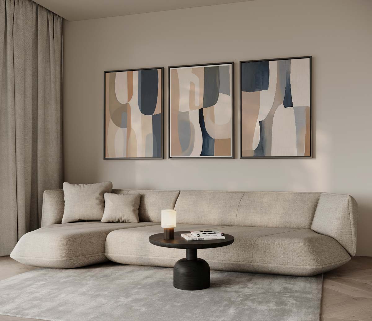 Diepe aardetinten en abstracte vormen – drieluik voor modern interieur