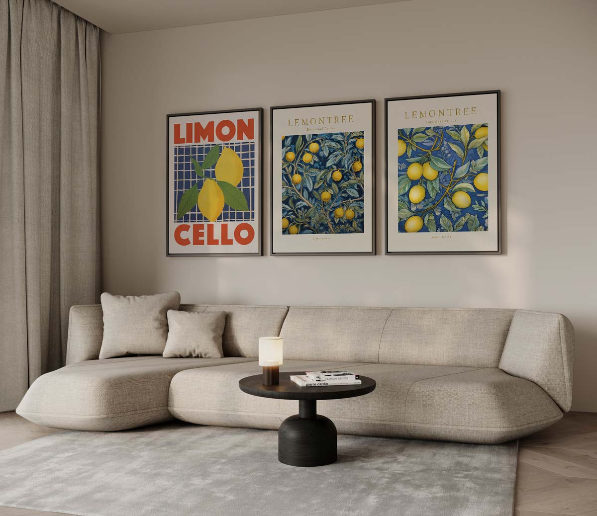 Citroenenmix in Italiaanse stijl – drieluik voor modern interieur