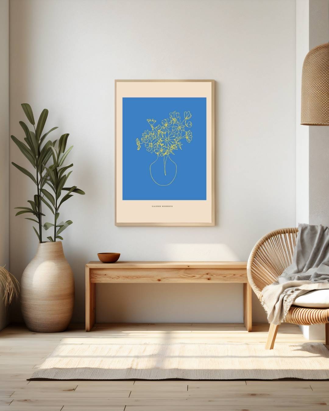 Blauwe vaas met bloemen Poster – portret poster als wanddecoratie