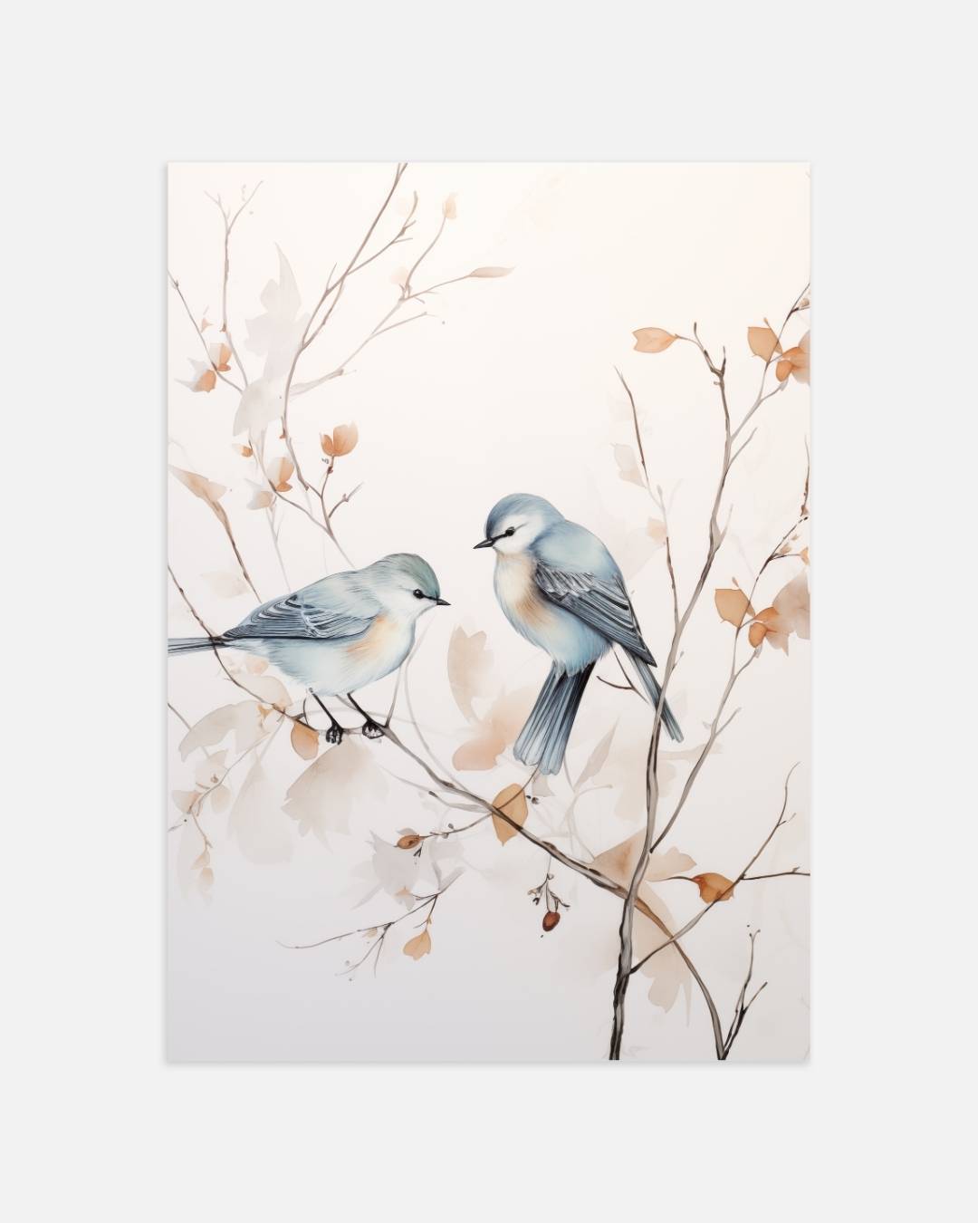 Twee vogels op een tak Poster – portret wanddecoratie van WallArtistic