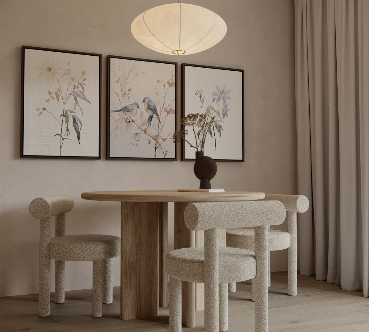 Natuurgetrouwe vogels en bloemen – canvas drieluik in portret formaat