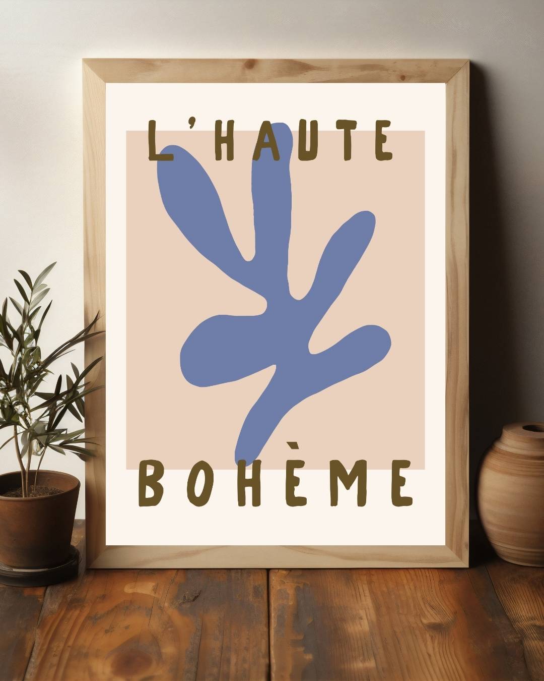 Blauwe abstracte vorm L'Haute Bohème Poster – staande poster voor modern interieur