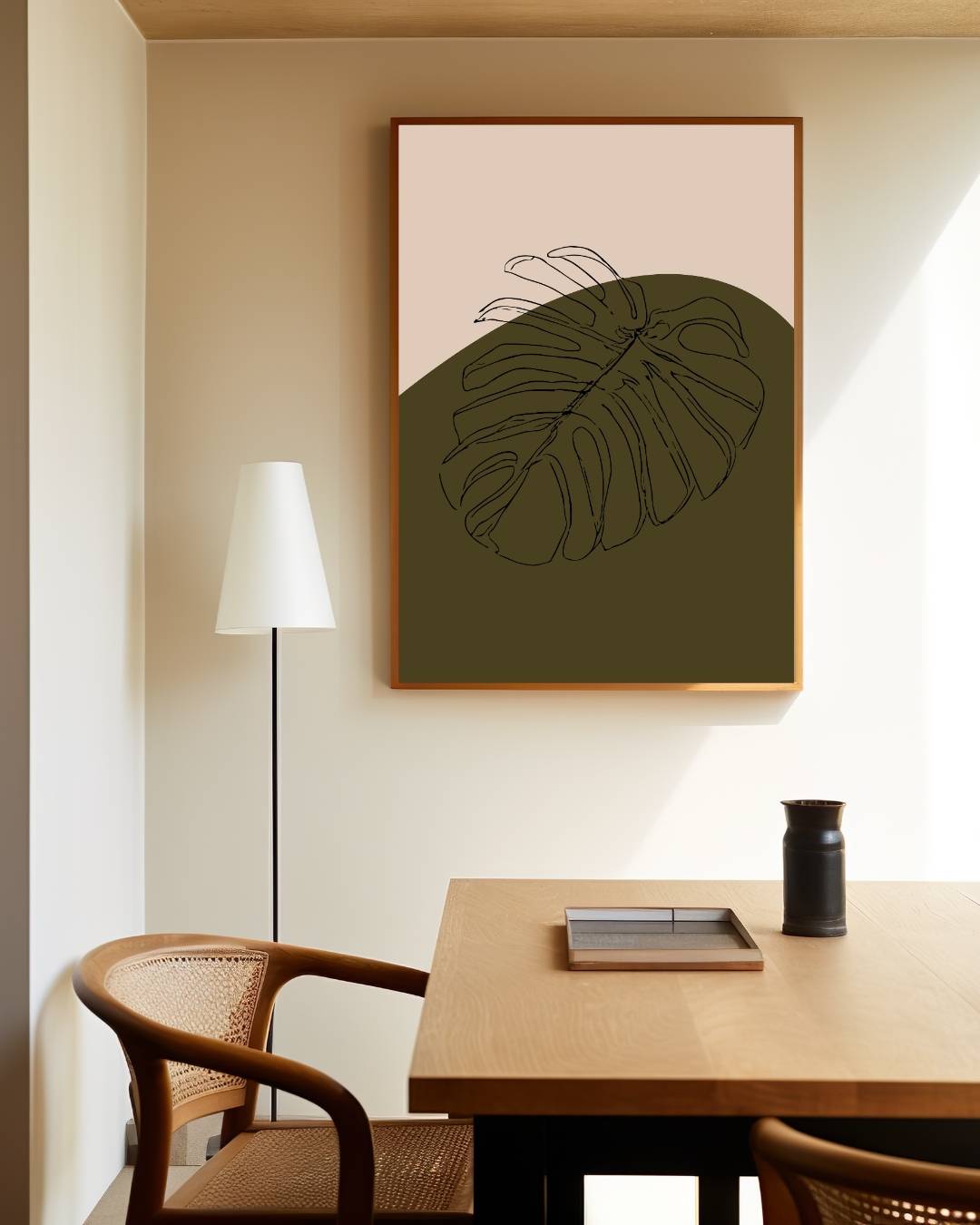 Monstera abstract groene poster – staande poster voor modern interieur