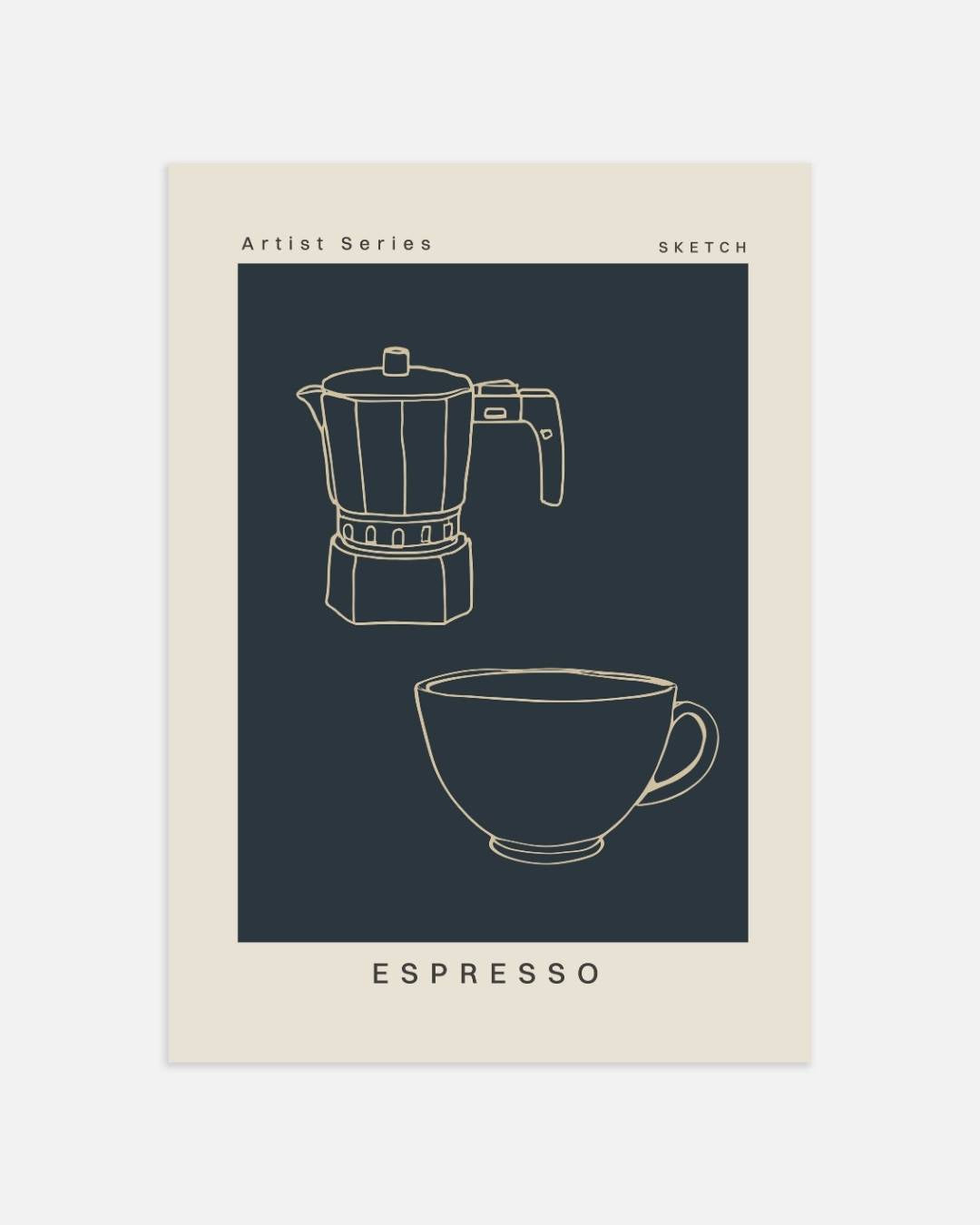 Espresso koffiezetapparaat Poster – portret wanddecoratie van WallArtistic