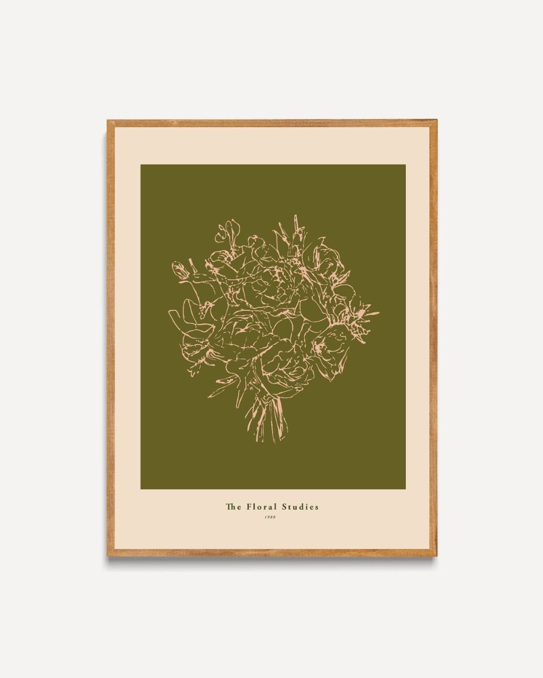 Olijfgroen bloemenboeket Poster – portret poster als wanddecoratie