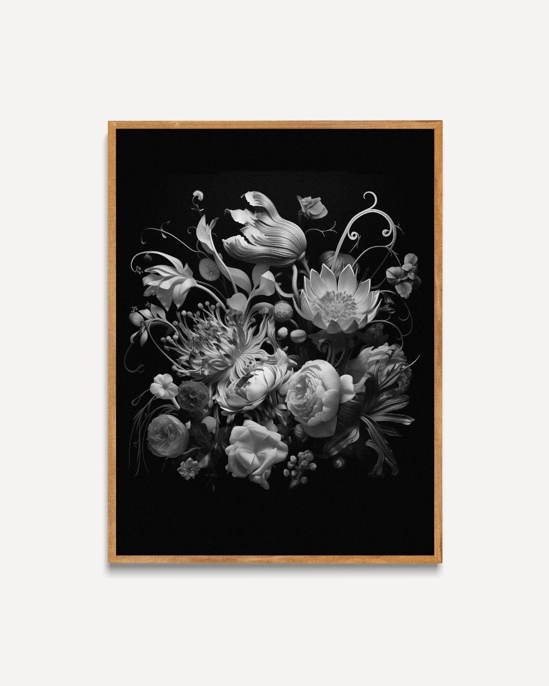 Zwart-wit bloemen compositie Poster – portret poster als wanddecoratie