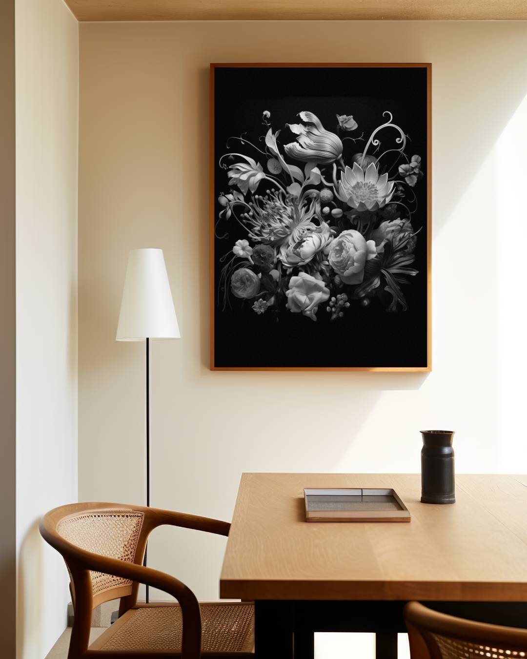 Zwart-wit bloemen compositie Poster – staande poster voor modern interieur