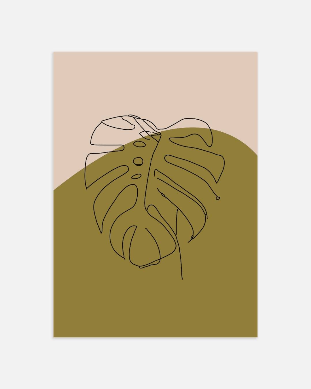 Monstera abstract olijfgroene poster – portret wanddecoratie van WallArtistic