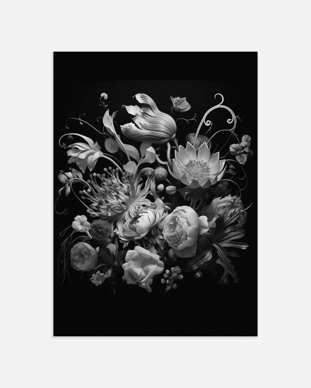 Zwart-wit bloemen compositie Poster – portret wanddecoratie van WallArtistic