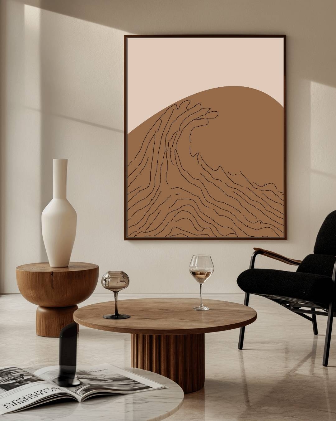 Abstracte bruine golf poster – staande poster voor modern interieur