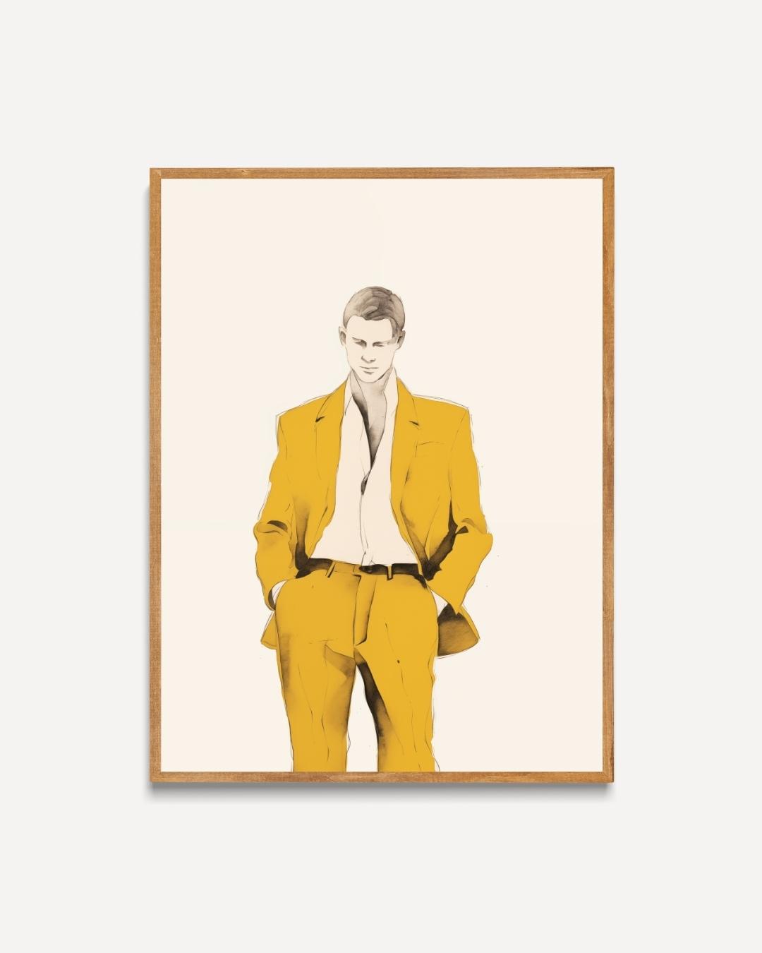 Stijlvolle man in gele outfit Poster – portret poster als wanddecoratie