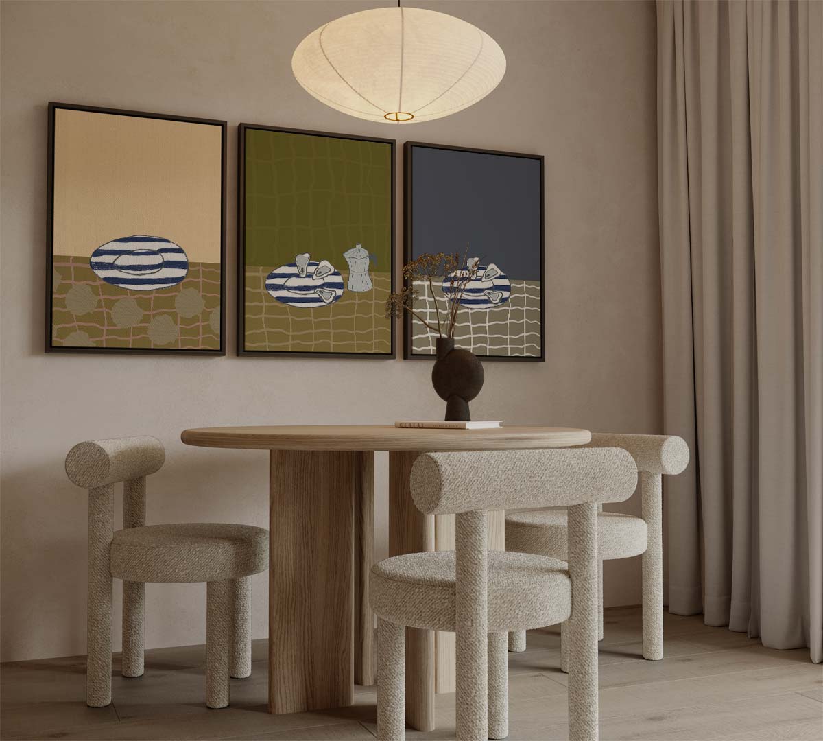 Mediterrane tafelsetting in kleurvlakken – canvas drieluik in portret formaat