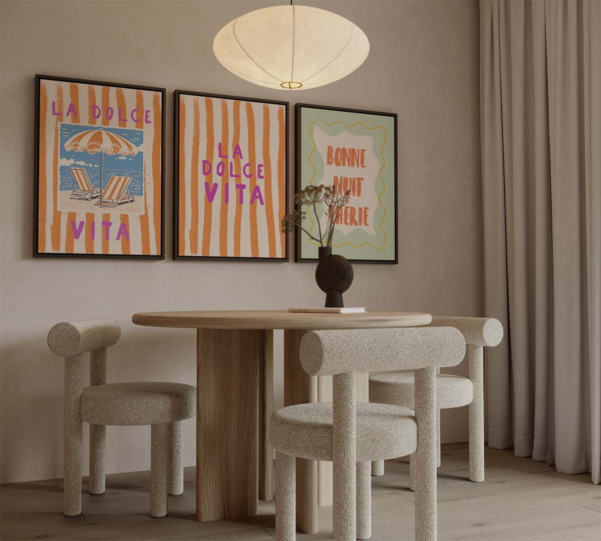 La Dolce Vita in retrostijl – canvas drieluik in portret formaat