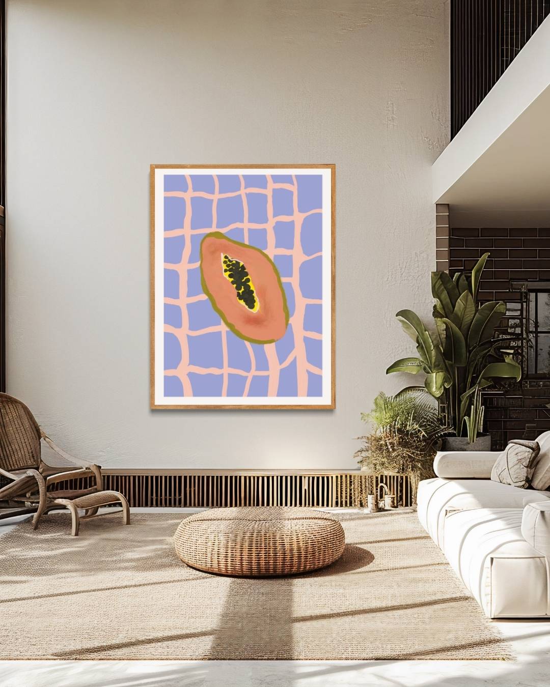 Papaja op raster Poster – staande poster voor modern interieur