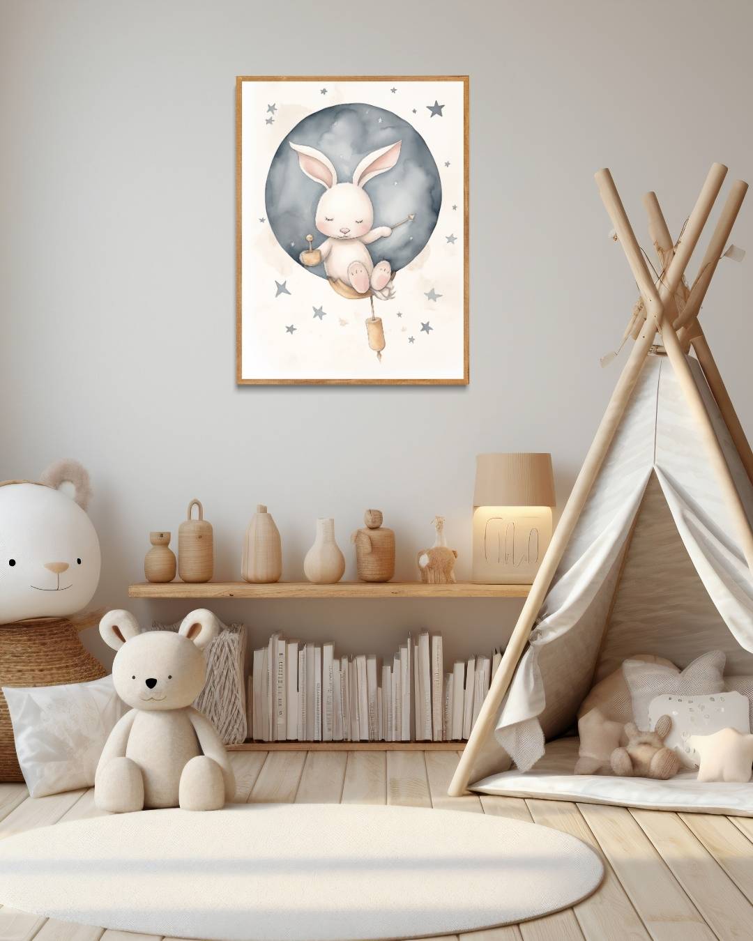 Maanlicht konijntje Poster – staande poster voor modern interieur