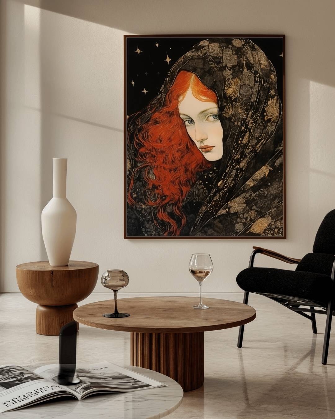Mystieke vrouw met rode haren Poster – staande poster voor modern interieur