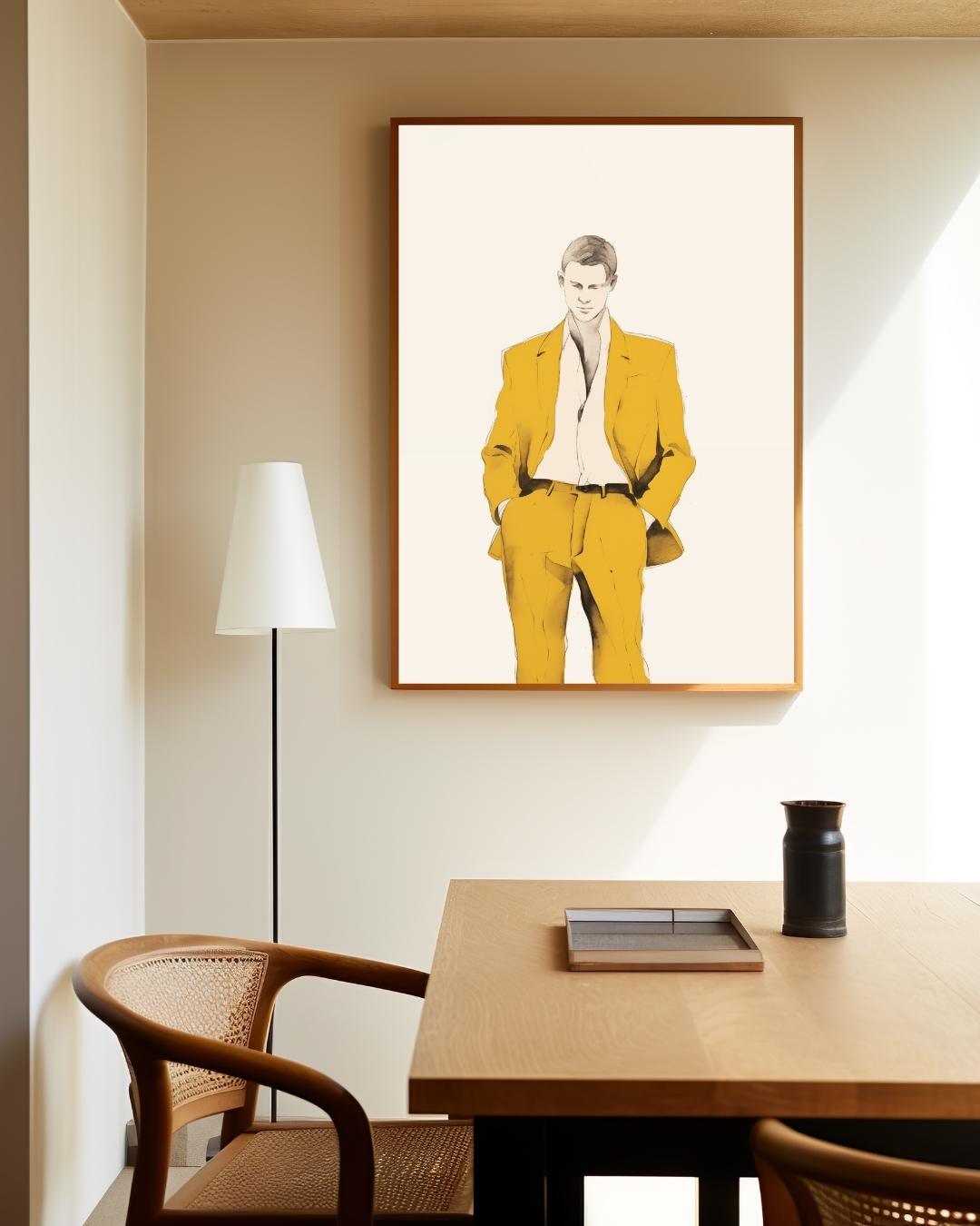 Stijlvolle man in gele outfit Poster – staande poster voor modern interieur