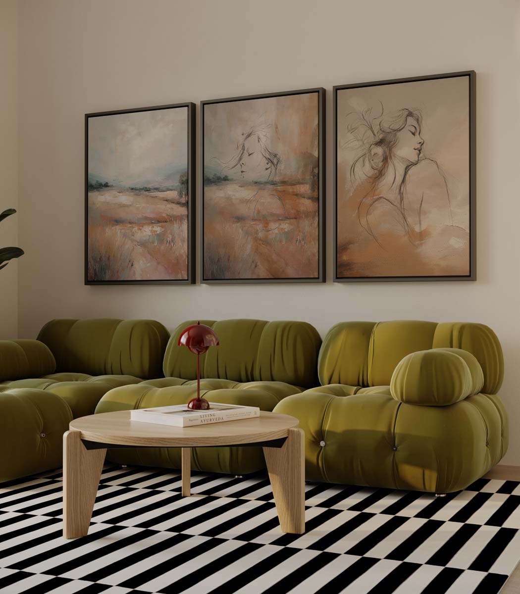 Veldportretten in terracotta – drieluik als wanddecoratie