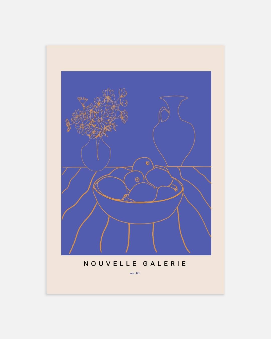 Diepblauw stilleven met vaas Poster – portret wanddecoratie van WallArtistic