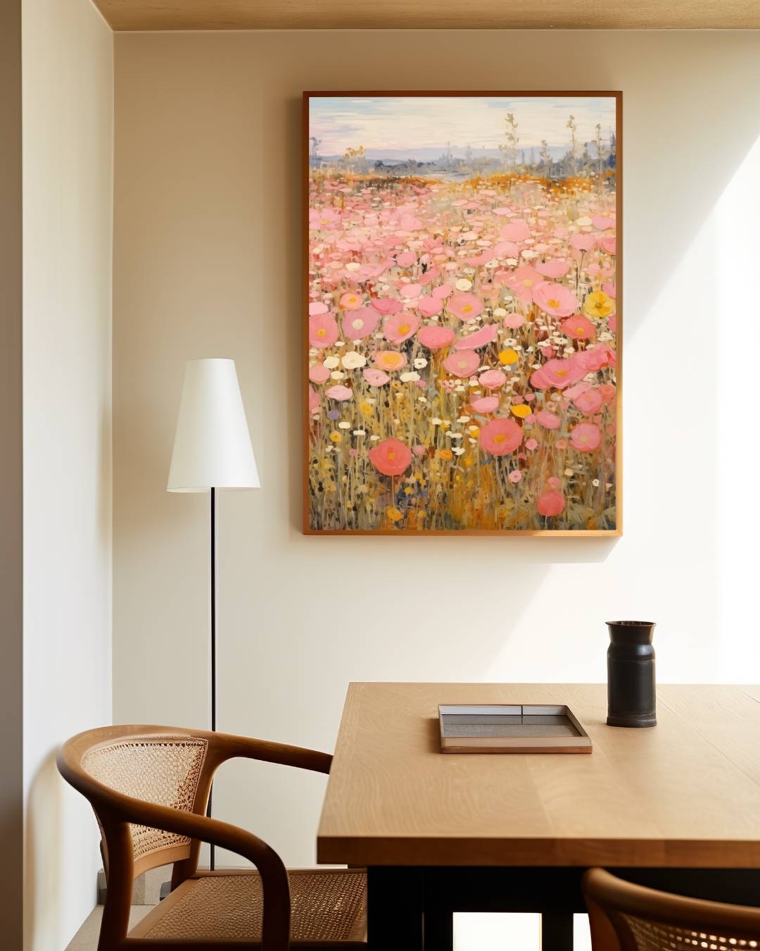 Bloemenveld in zachte tinten Poster – staande poster voor modern interieur
