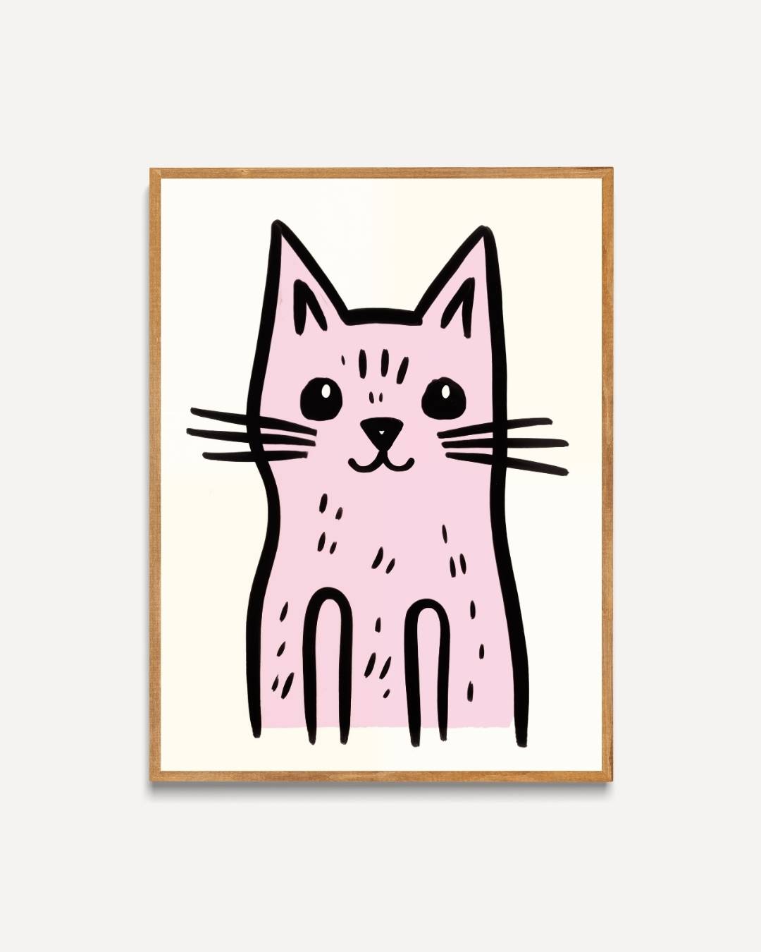 Minimalistische roze kat Poster – portret poster als wanddecoratie