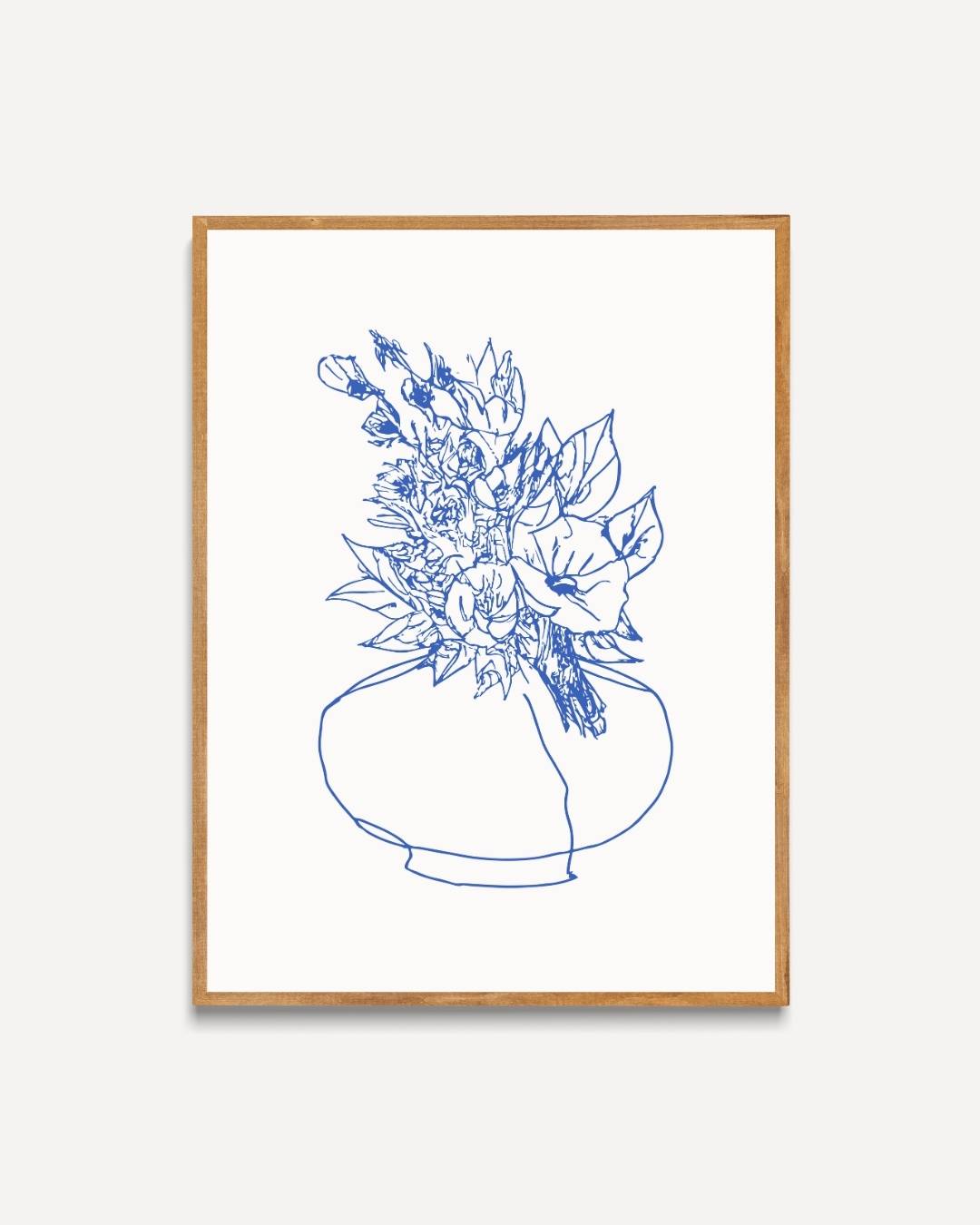 Blauwe bloemenpracht Poster Kunstwerk – portret poster als wanddecoratie