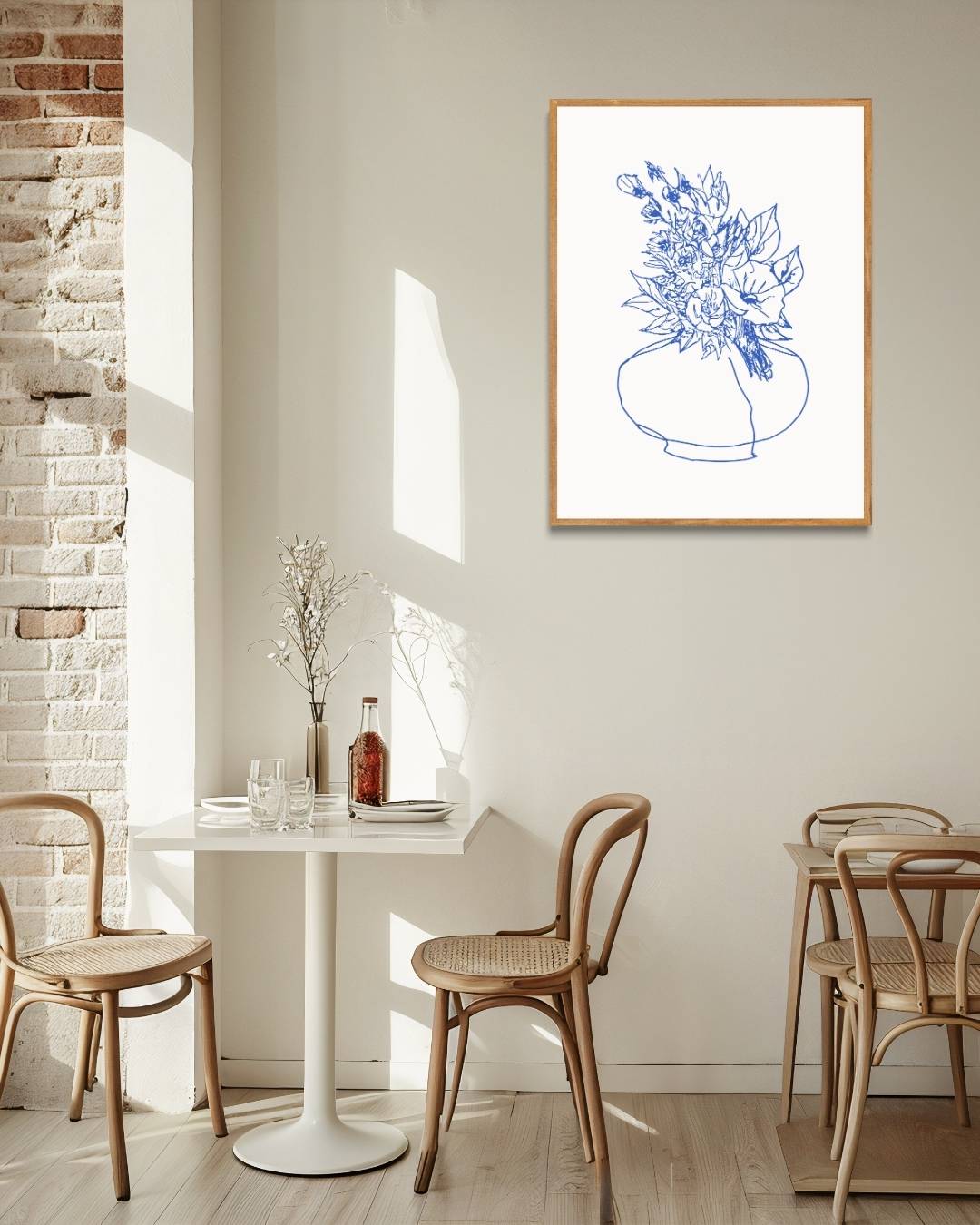 Blauwe bloemenpracht Poster Kunstwerk – staande poster voor modern interieur