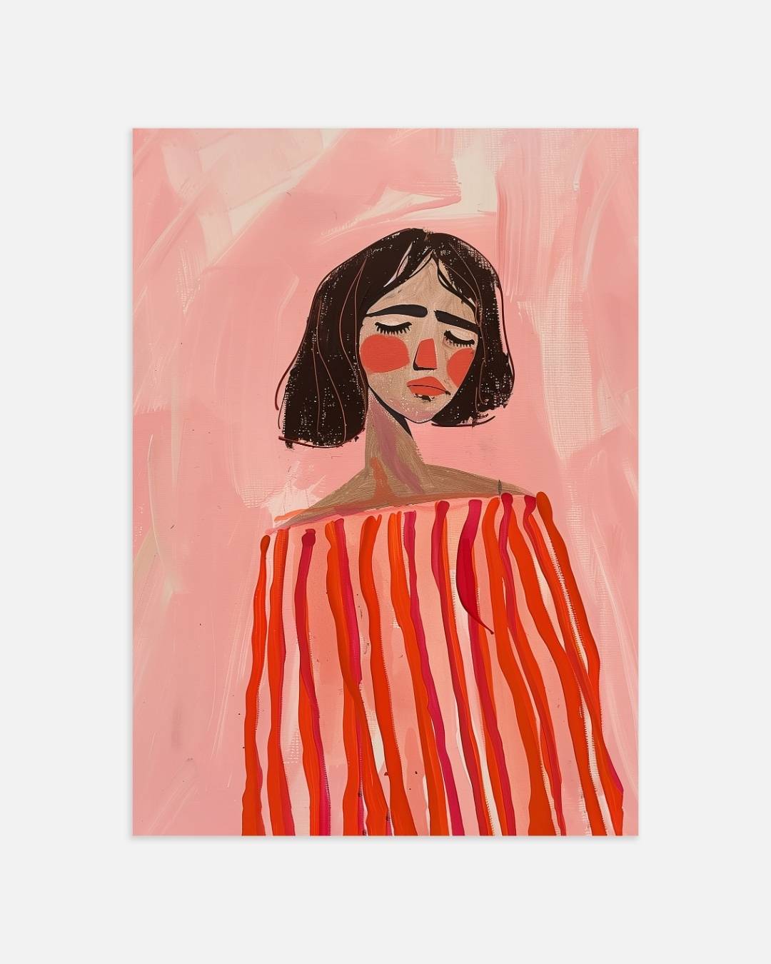 Vrouw met rode strepen Poster – portret wanddecoratie van WallArtistic
