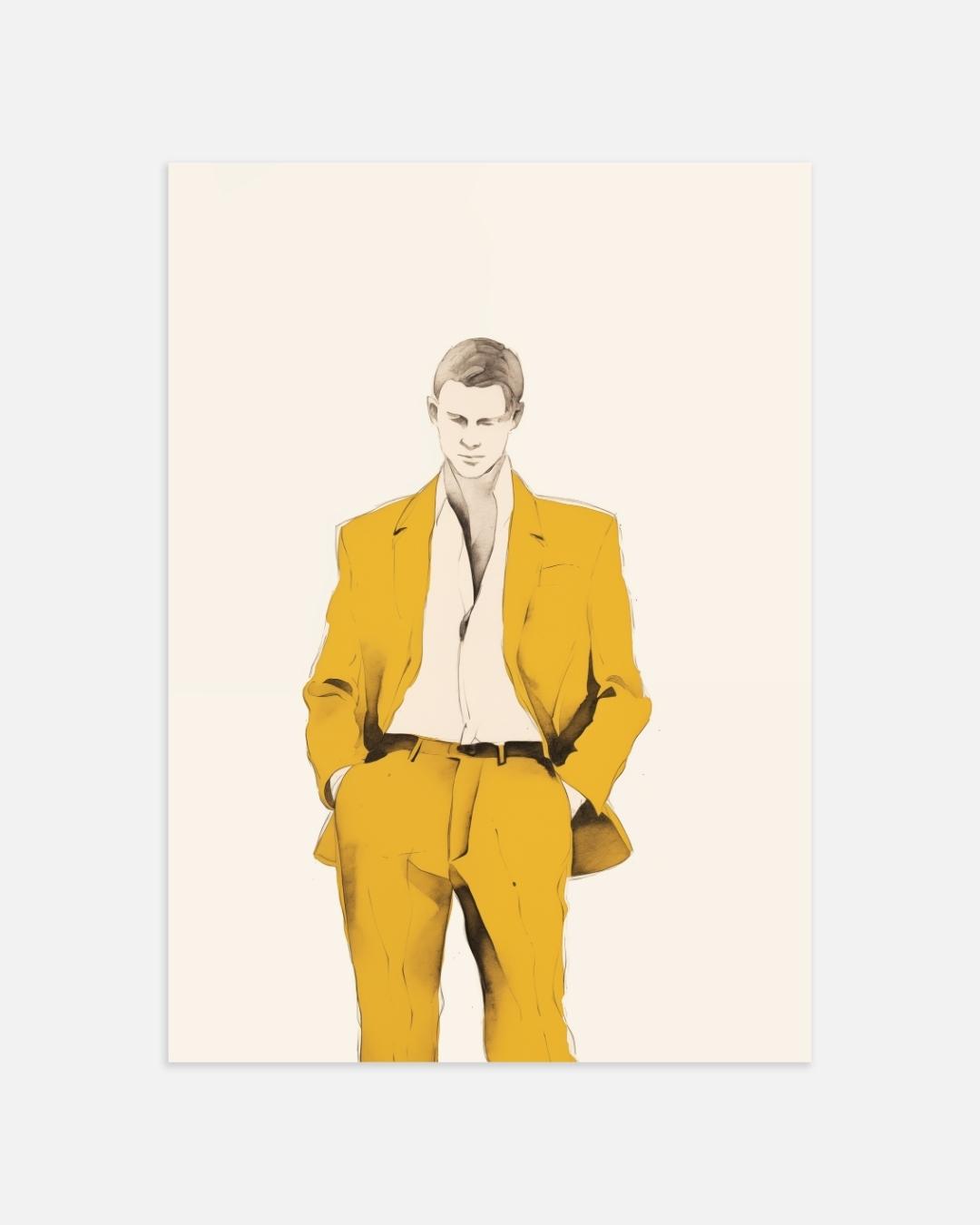 Stijlvolle man in gele outfit Poster – portret wanddecoratie van WallArtistic