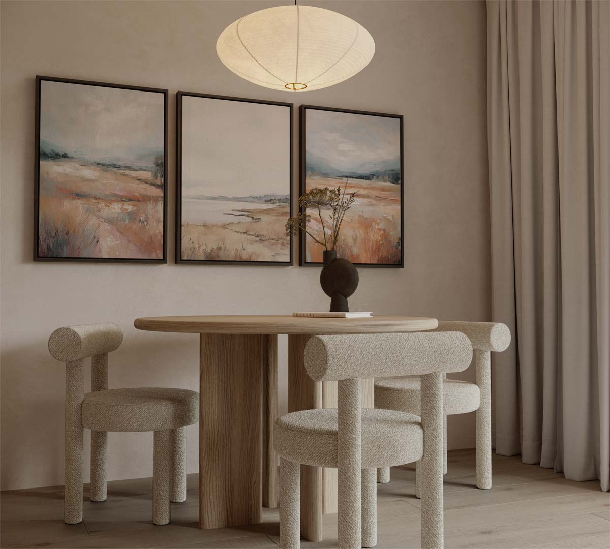 Zomerlandschap in zachte tinten – canvas drieluik in portret formaat