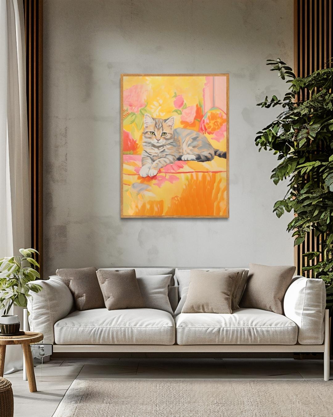 Zonnige Kattenrust Poster – staande poster voor modern interieur