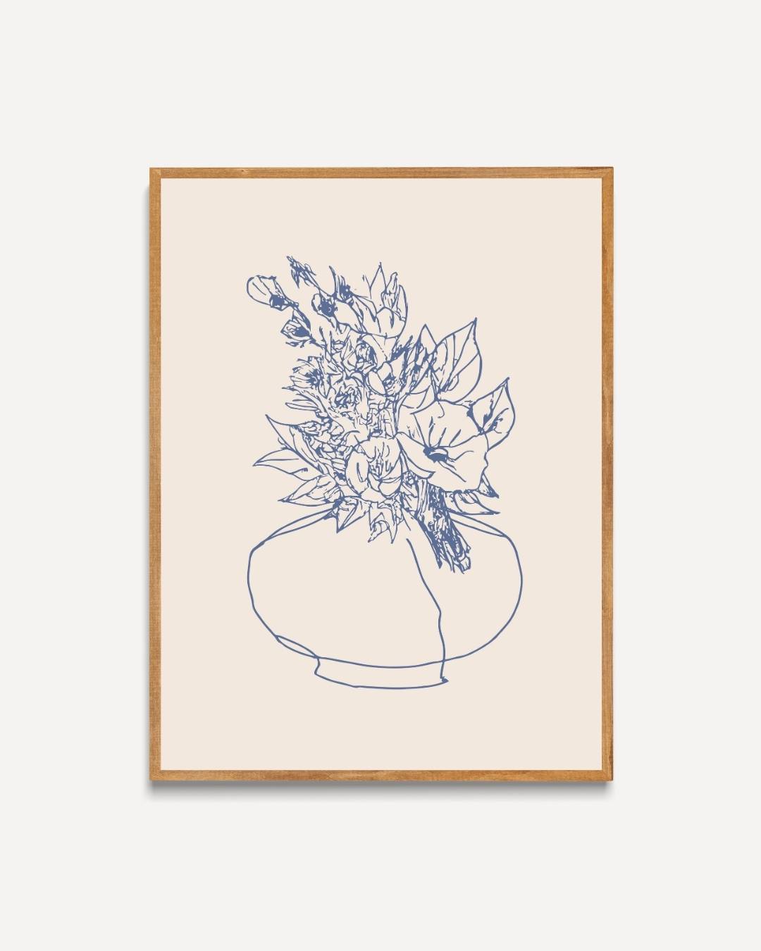 Blauwe vaas schets Poster Kunstwerk – portret poster als wanddecoratie