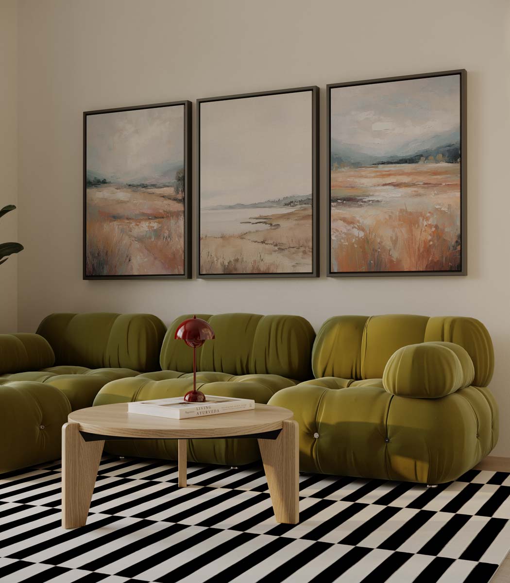 Zomerlandschap in zachte tinten – drieluik als wanddecoratie