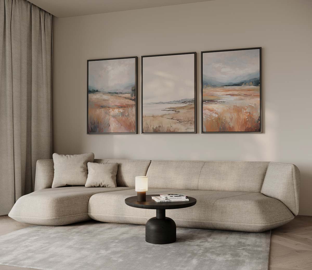 Zomerlandschap in zachte tinten – drieluik voor modern interieur